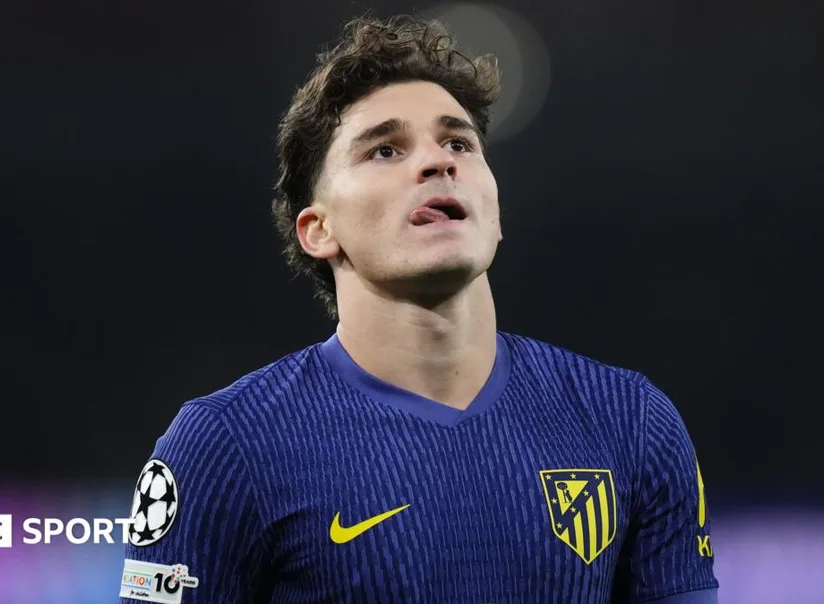 Julian Alvarez of Atletico Madrid during a match in the 2025-26 season