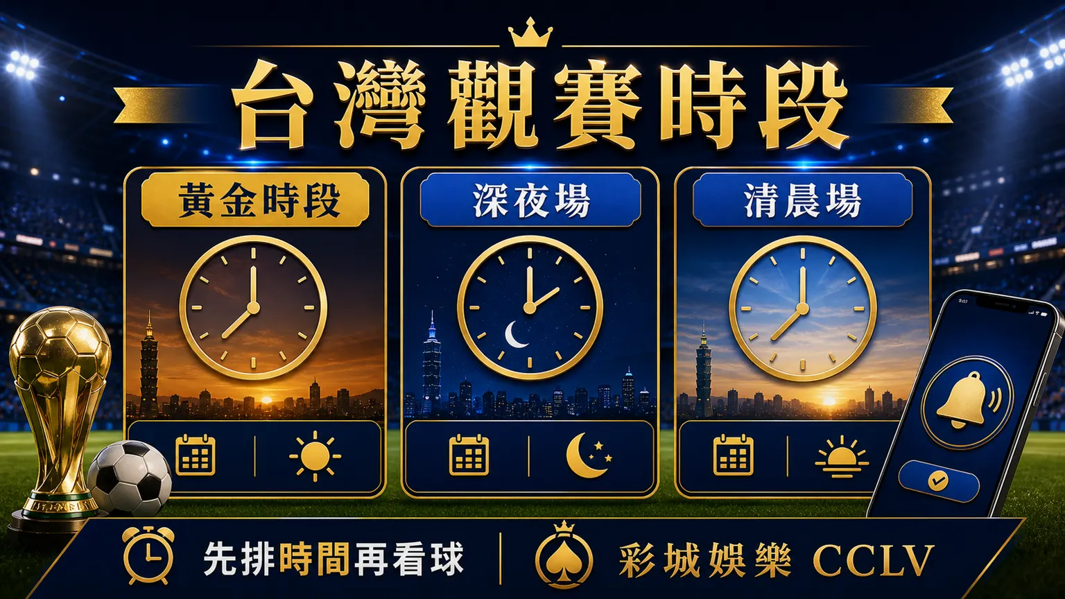 台灣觀賽時段圖,包含黃金時段、深夜場與清晨場